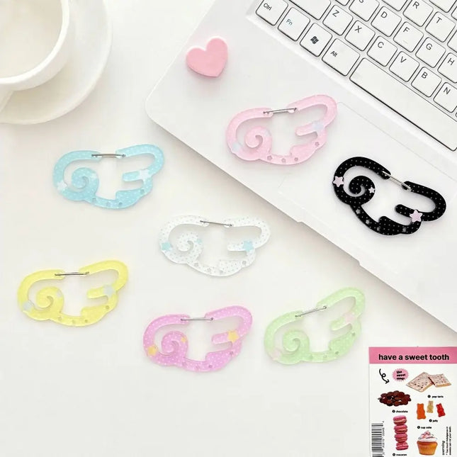 Cute Wings Shape Carabiner Keychain Portable Acrylic Keyring Hook Multifunctional Backpack Pendant Keychain Ornament