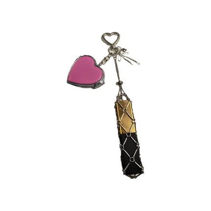 Stainless Steel Metal Charms Golden Silver Pink Key Ring Lip Balm Lipstick Mesh Bag Bow Car Pendant Valentine Day Gifts Ornament