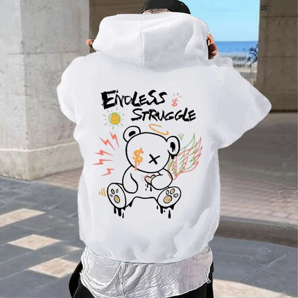 Hot selling men's autumn cartoon bear print soft and comfortable hooded sweatshirt outdoor street style clothing