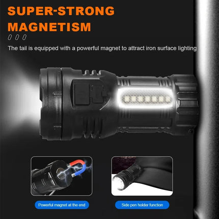 Powerful 3/9LED Flashlights USB Rechargeable High-Lumen Handheld Torch with Pen Clip Outdoor Magnetic Work Light Lantern