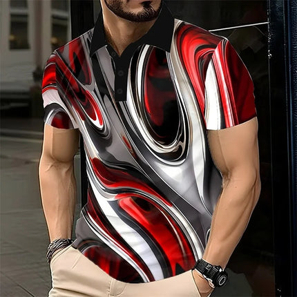 Men's Polo Shirt 3D Printed Color Visual Illusion Pattern Polo Shirt Summer Fashion Clothing Collar Short Sleeve Top