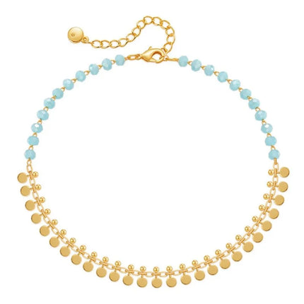 Vintage 18K Gold Plated Tassels Charm Anklet for Women Elegant Summer Beach Boho Light Blue Crystal Beads Chain Vocation Jewelry