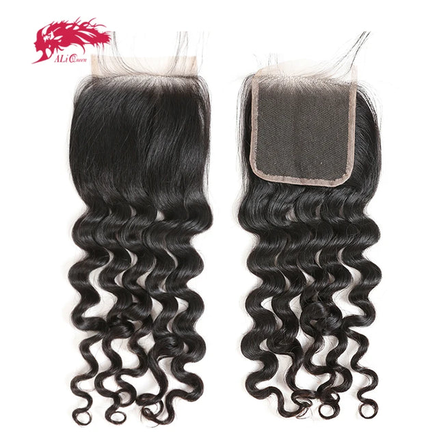 Ali Queen Hair Brazilian Virgin Hair Natural Wave HD Transparent Lace Closure Free Part 4x4 5x5 Lace Closure With Baby Hair