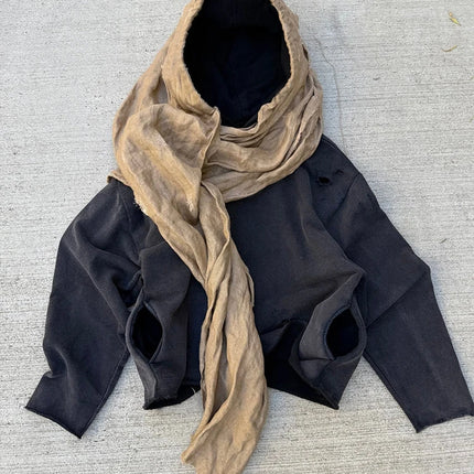 2026 new personalized niche ins style scarf splicing hooded sweater unisex street fashion retro old sweater