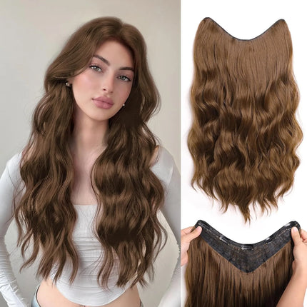 U-shaped Lace 5 Clips Clip In Hair Extensions Synthetic Long Wavy Curly Heat Resistant Full Shine Hairpieces 16/20/24 Inch