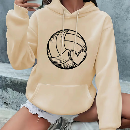 2025 Autumn and Winter Women's Volleyball and Heart Pattern Hooded Sweatshirt Pullover Casual Volleyball Hoodie Personality Y2K