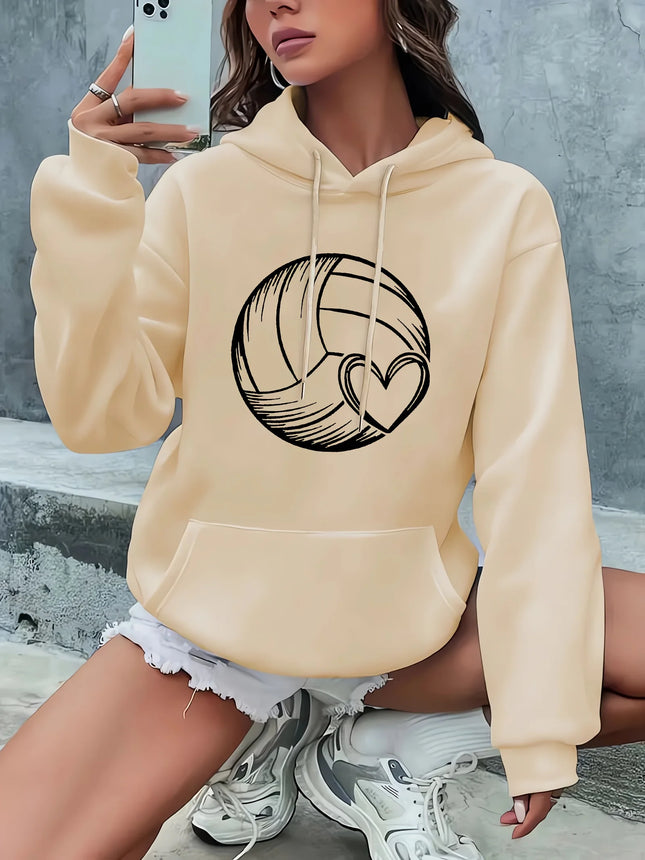 2025 Autumn and Winter Women's Volleyball and Heart Pattern Hooded Sweatshirt Pullover Casual Volleyball Hoodie Personality Y2K