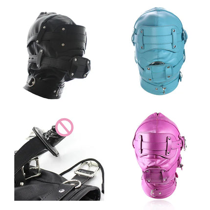 Leather Sexy Mask BDSM Adjustable Strap Character Party with Fake Penile Full Package Binding Couple Game Mask Flirting Hat 18+