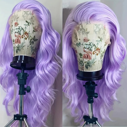 Lavender Purple Wig Long Body Wave  Lace Front Wigs Heat Resistant Light Pruple 13x4 Synthetic And Blend Lace Wigs Cosplay