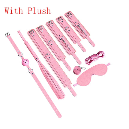 Couples BDSM Bondage Kit with Handcuffs Neck Collar Wrist Restraints Mouth Gag And Strap Fetish SM Sex Toys for Women Adult Game