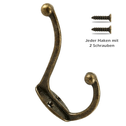 5Pcs Retro Hooks Wall Mounted Dual Coat Rack Coat Copper Clothes Hanger Heavy Duty Door Robe Hooks Non-slip Robe Holder