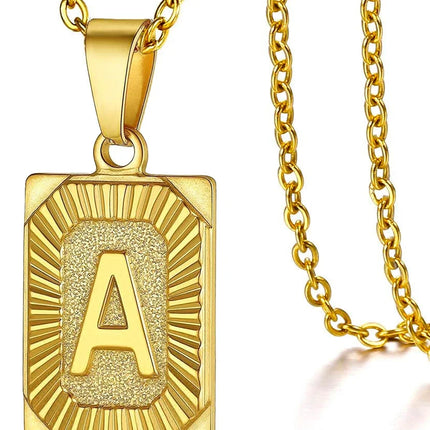 Fashion 26 Letter Gold Color Pendant Necklace for Men Women O Chain Link Charm Square Initial Necklace Choker Jewelry