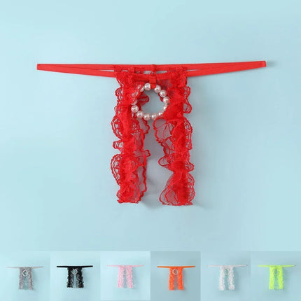 Men Lace Sexy T-Back Open Crotch Thongs Low Waist Open Butt Underwear G-String Men Clothes Inner Wear Bare Buttocks Panties