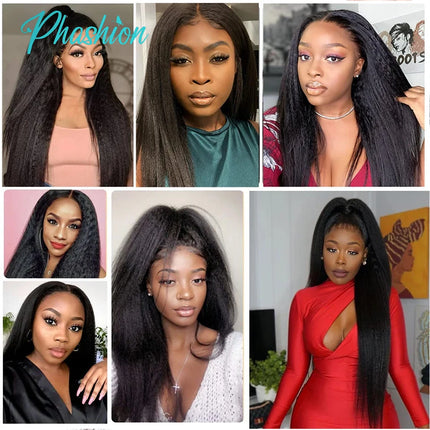 Phashion 13x4 Kinky Straight Lace Frontal Ear To Ear Pre Plucked Swiss Transparent Yaki 4x4 Closure Remy Human Hair For Women