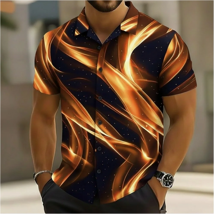 Dazzling men's short sleeved shirt, fashionable trend, loose top, street outdoor, casual and comfortable