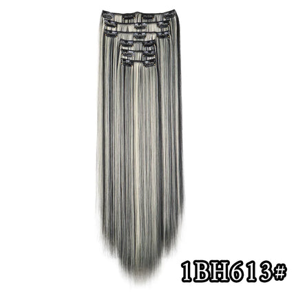 Black Hair Extensions 24"/60cm 6pcs/set Women Long Straight Synthetic Full Head Clip 16 Clips Ombre Heat Resistant Fiber Hair