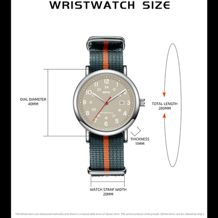 2026 TPW Field Watch Easy Reading Fabric Strap 24 Hours Display Quartz Movement Day function