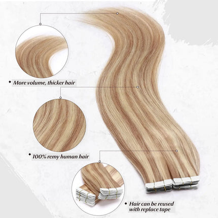 Real Human Hair Straight Tape In Extensions Double Sided For Skin Weft Tape In Hair Extensions 20Pcs Seamless Hair Extensions