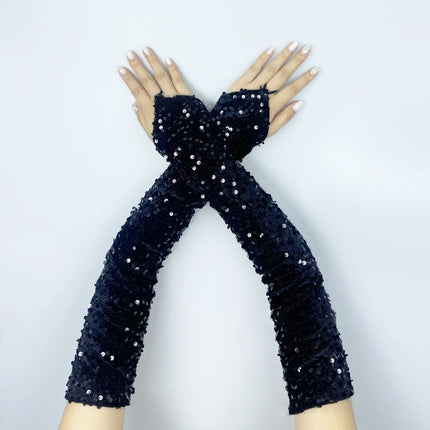 Women's Sexy Sparkling Sequin Gloves Female Club Party Dance Long Gloves Costume Performance Accessories