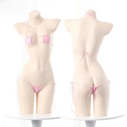 Sexy Three-Point Set Large Size Polyester Skin-Tight Bikini Set Dead Sea Water Leather Fabric Underwear Set for Women