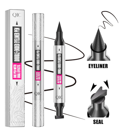 QIC Dual Tip Eyeliner Stamp Pen - Waterproof, Quick-Dry, Long-Lasting & Smudge-Proof for Beginners, Natural Look with Black