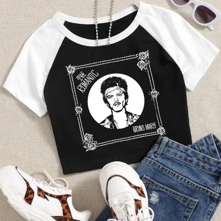 Bruno Mars The Romantic New Album Crop Tops T-Shirt Girls Fashion Women O-Neck Short Sleeve
