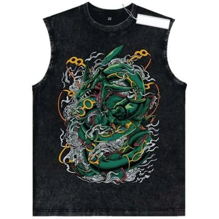 Retro Washed Pokemon Cartoon Tank Tops Men Women Vintage Classic Print Sleeveless Vest Street Style Soft Comfortable Summer Tops