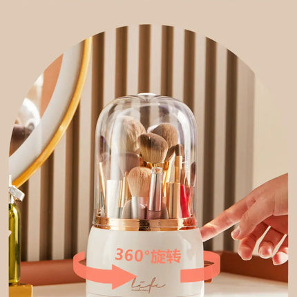 Luxury Light Makeup Brush Holder Dustproof Rotating Cup Organizer for Lipstick Eyebrow Pencil - Elegant Storage Solution