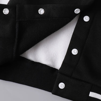 《Toddler 2-Piece Set: Black & White Letter "M" Hooded Baseball Jacket with Matching Pants, Fleece-Lined Kids Outfit》