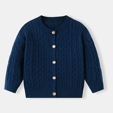 England Style Kids Knitted Sweater Twisted Button Cardigans Full Sleeve O Neck Boys Girls Cotton Jumper Children's Jacket Coat