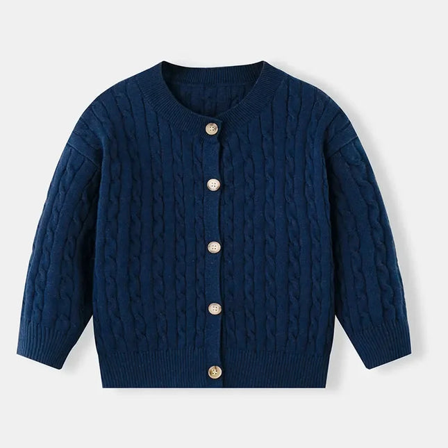 England Style Kids Knitted Sweater Twisted Button Cardigans Full Sleeve O Neck Boys Girls Cotton Jumper Children's Jacket Coat