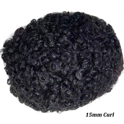 Men Toupee Human Hair Fine Mono NPU Indian Human Hair Wigs for Man Afro Human Hair System 15mm Curly Hair Topper Natural Color