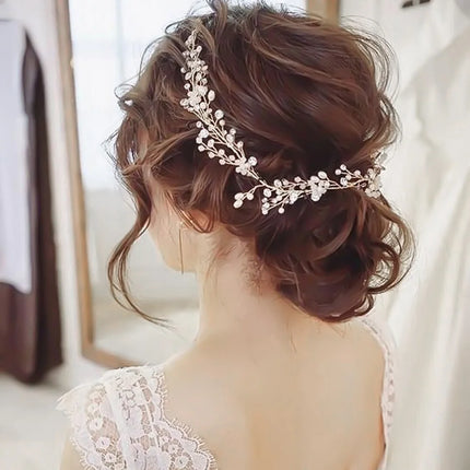 Western Wedding Fashion Headdress for Pearl Crystal Bride Handmade Wedding Crown Floral Pearl Hair Accessories Hairpin Ornaments