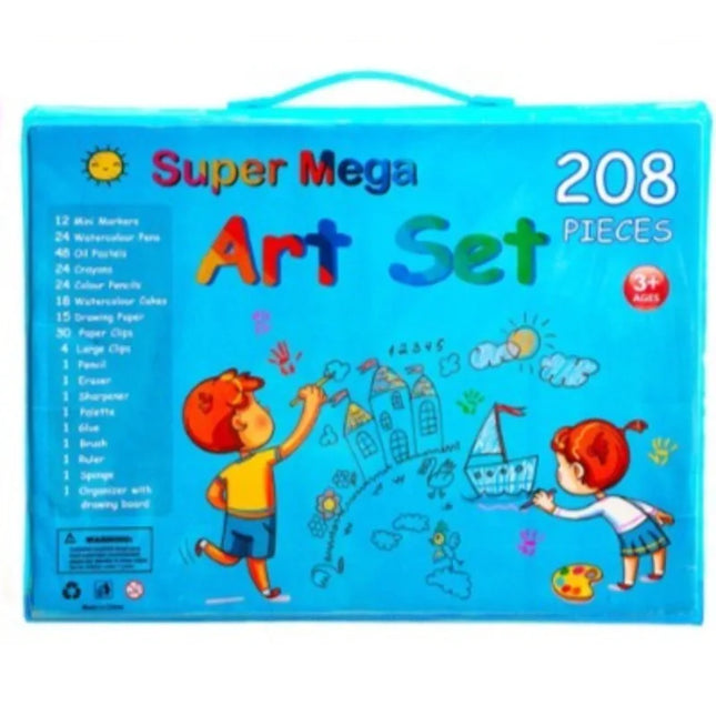 208-Piece Kids Art Set with Crayons, Watercolor Pencils, Foldable Easel for Children's Painting Gift