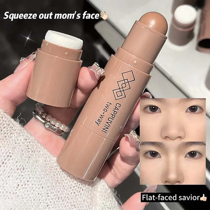 Cappuvini Natural 3D Contouring Stick with Smudge Brush Moisturizing Silky Matte Brown for Nose Shadow Makeup Contour