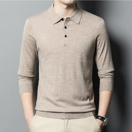 Worsted wool Men POLO Neck  Pullover Long Sleeve Lapel Sweaters Loose Warm Knitted Tops Spring Autumn New Style Men’s Clothing