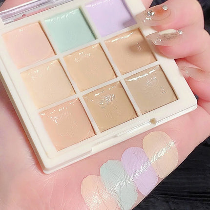 9-Shade Creamy Concealer Palette - Full Coverage Face Makeup for Dark Circles & Blemishes Multi-Color Contour Foundation Cream
