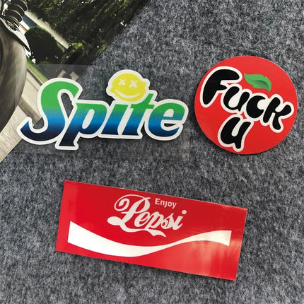 Car Stickers Pepsi Cola Fanta Sprite Logo Creative Funny Car Rear Trunk Side Window Glass Sticker Motorcycle Electric Car Decals