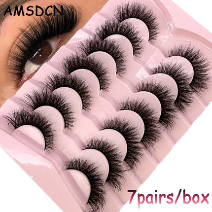 7pairs Natural Russian Strip Lashes Fluffy Mink Lashes 3D False Eyelashes Fluffy Volume Eyelashes Fake Eyelash Extension Make Up