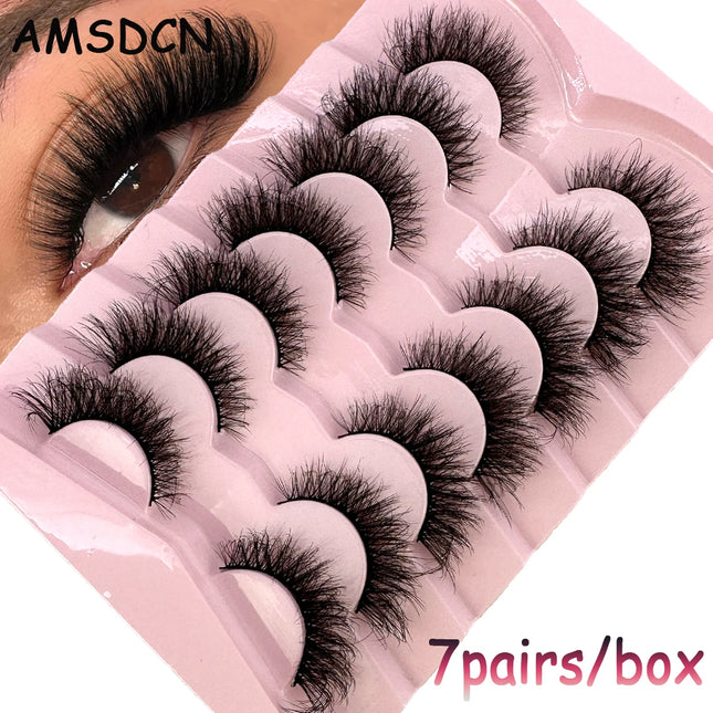 7 Pairs Natural Russian Strip Lashes Fluffy Mink Lashes 3D False Eyelashes Fluffy Volume Eyelashes Fake Eyelash Extension Makeup