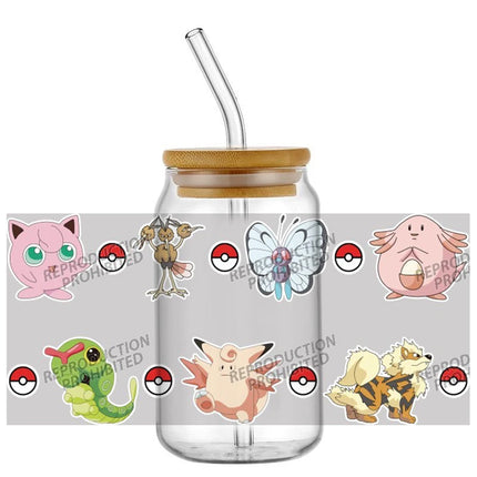 uv dtf Pikachu sticker Glass Tumbler Wrap 16oz Libbey Cup DTF Decal Pokemon Design cup wraps Home decoration