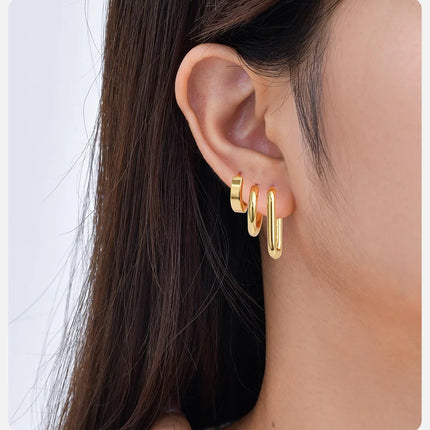 Vnox 6pcs/set Stainless Steel Stud Hoop Earrings Simple Classic 18K Gold Plated Earrings For Women Holiday Jewelry Set Wholesale