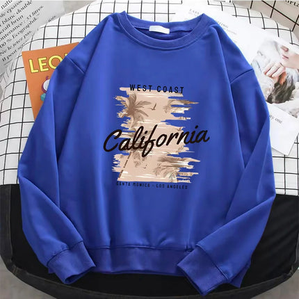 Fashion Y2k California West Coast Womens Hoodies Warm Fleece Sweatshirt Soft Breathable O-Neck Pullover Casual Female Clothes
