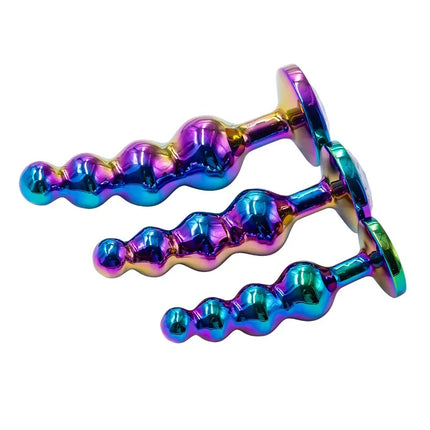 Metal Curved Anus Butt Plug 4 Beads Stimulating Anal Plugs Sex Toy Prostate Massage Analplug Buttplug with Jewelry Base