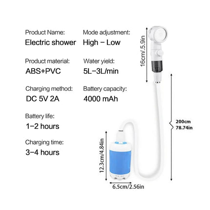 Portable Rechargeable Outdoor Shower Handheld Compact Design Gentle Shower Stream for Dog Bathing Car Washing Flower Watering