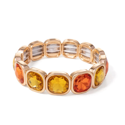 2024 Gold Color Crystal Bangle Handmade Square Shape Rhinestones Boho Women Tennis Bracelet Elastic Bohemian Zircon Jewelry