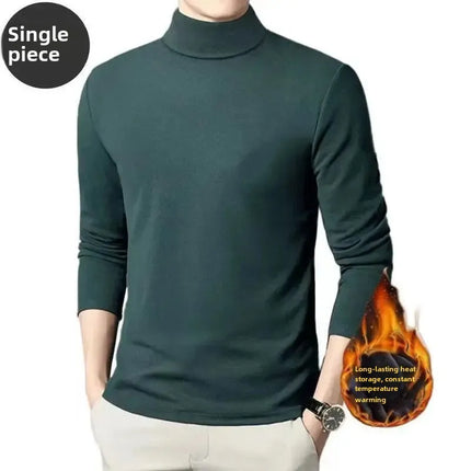 Thickened Inner Fleece-Lined Men's Polo/Turtle Neck Warm Long Sleeve Base Layer Top Autumn Winter Fashion Outwear T-Shirts