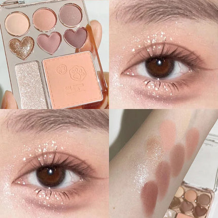 8-color Pearl Glitter Matte Peach Pink Blusher Highlight Eye Shadow All-in-one Plate Korean Makeup Pink Orange Eyeshadow Make Up