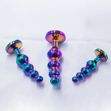 Metal Curved Anus Butt Plug 4 Beads Stimulating Anal Plugs Sex Toy Prostate Massage Analplug Buttplug with Jewelry Base