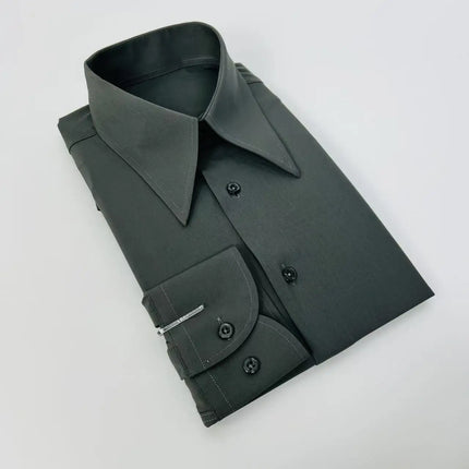 2025 New High Quality Lapel Men Shirt Wrinkle-Free Slim Fit Business Casual Shirt Solid Color Retro Gray Men Dress Shirt